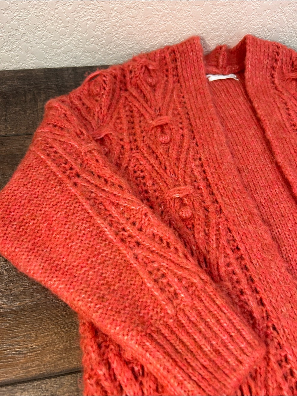 Anthropologie Cozy Open-Front Cable Knit Sweater Cardigan - Coral Small